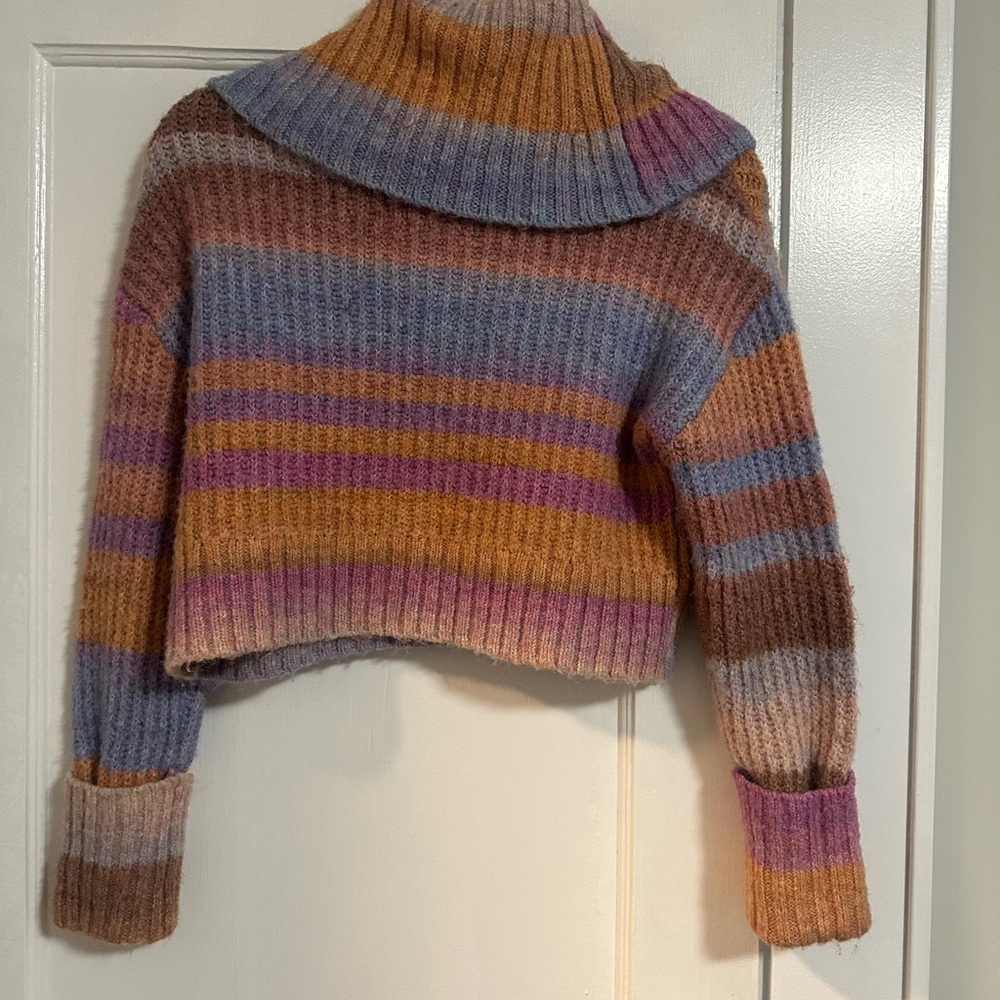 Free People Multicolor Cropped Striped Turtleneck Sweater